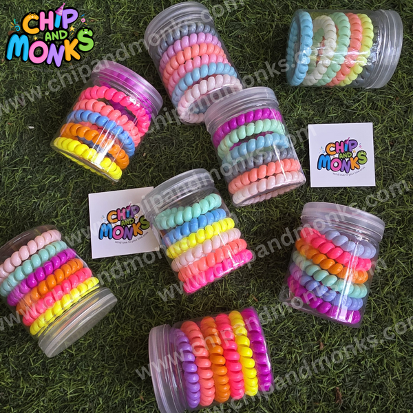 Neon Spiral Hair Ties – 5 Pcs | Elastic Telephone Wire Hair Bands | No-Crease Ponytail Holders for Thick Hair | Vibrant colours Hair Coils