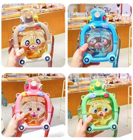 Bear Water Bottle for Children Outdoor Portable Drinkware Kids Drinking Cup Cartoon Tumbler Bottles With Strap Straws