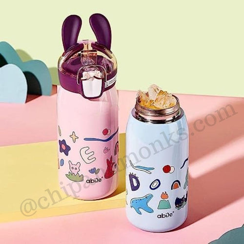 600ml Stainless Steel Straw Cup, Strawberry Bear, Office Cold Drink Cup,  Cute Cartoon Insulated Cup For Girls