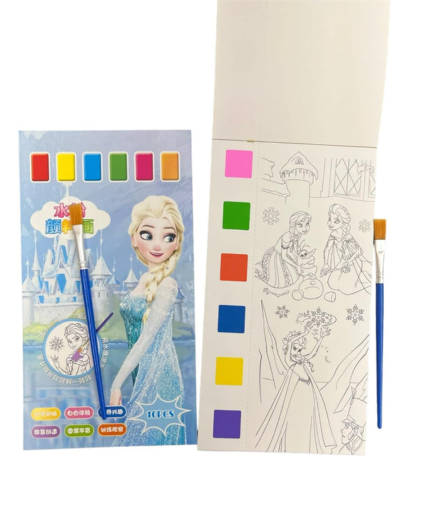 Frozen Watercolor Coloring Book for Kids Activity|Pocket Book with 1 Paint Brush, 20 Sheet Cartoon Painting kit