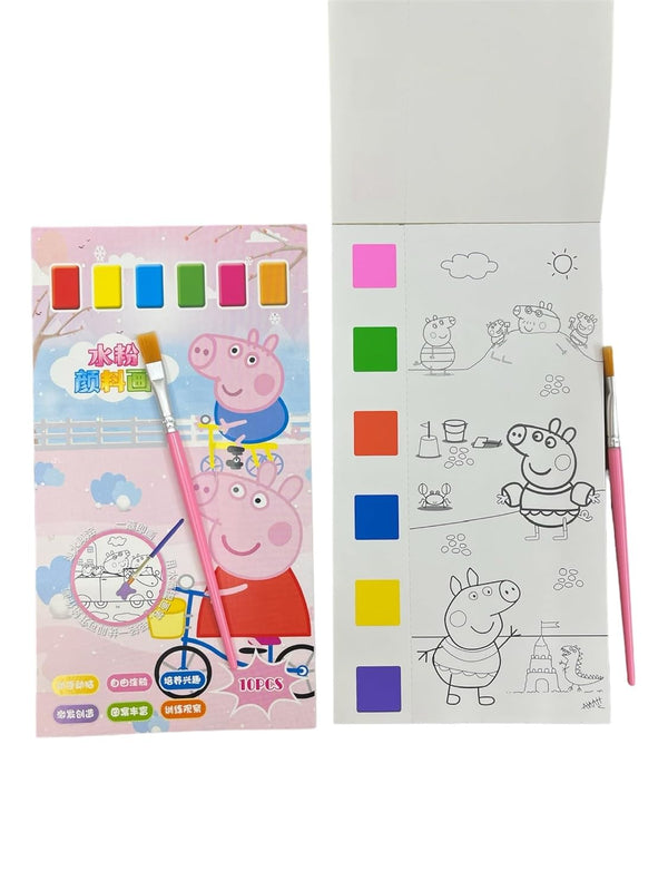 Peppa pig Watercolor Coloring Book for Kids Activity|Pocket Book with 1 Paint Brush, 20 Sheet Cartoon Painting kit