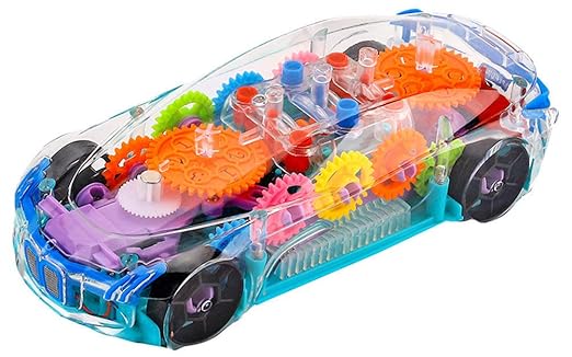 Gear Display Transparent Car Toy for Kids - 360 Degree Rotating Concept Racing Vehicle with 3D Flashing LED Lights and Music (Color as per Stock) (Transparent Car)