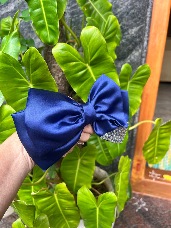 Bow in blue stone studded– Handcrafted Hair Accessory