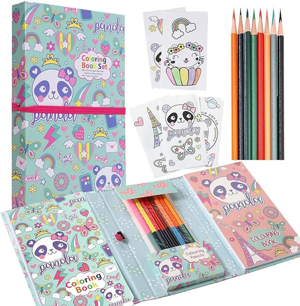 Panda Coloring Book with 8 Double Side Color Pencils