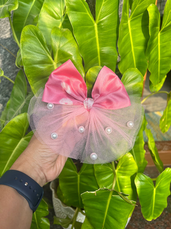 Bow in pink tutu– Handcrafted Hair Accessory