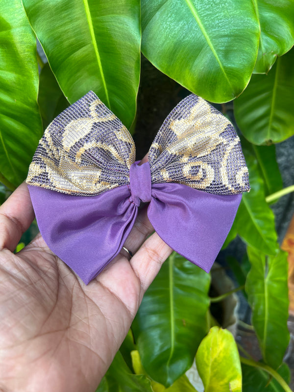 Chic Boo Bow in netted purple and purple– Handcrafted Hair Accessory