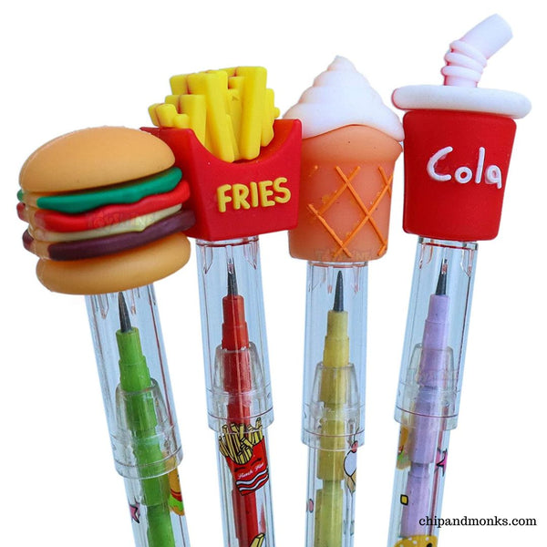 Set of 4 Fast Food Push up Pencils For kids