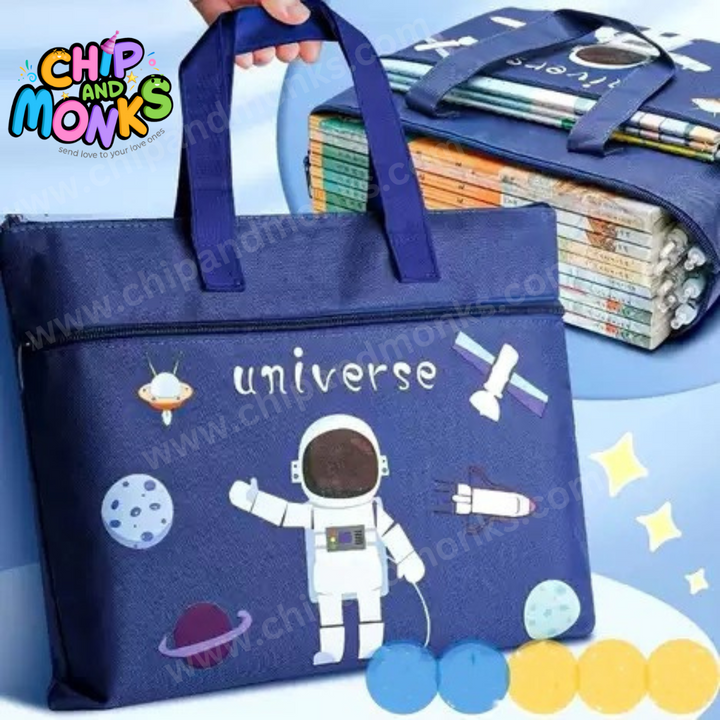 Washable Canvas Tuition or Tutorial or Picnic Bags - space/astronaut navy blue design