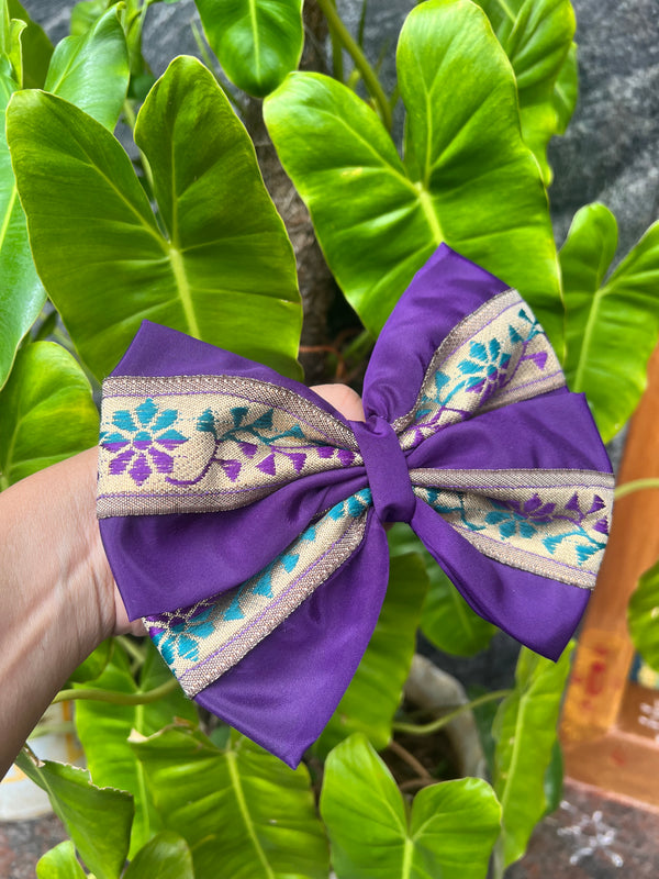 Bow in purple and brocade lace– Handcrafted Hair Accessory