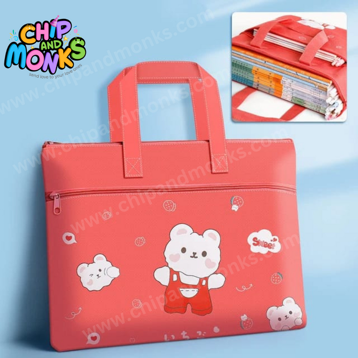 Washable Canvas Tuition or Tutorial or Picnic Bags - bear pink variant