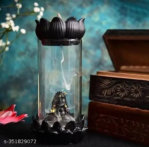 Tilak adiyogi in Glass Fountain Backflow Smoke Fountain Incense Holder Showpiece with 10 Backflow Cone for Living Room, Meditation Yoga Place, Worship, Black (adiyogi)