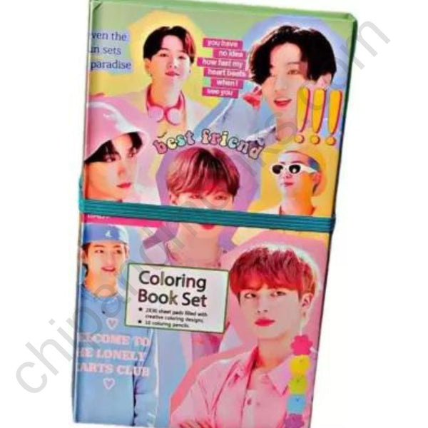 BTS Coloring Book with 8 Color Pencils