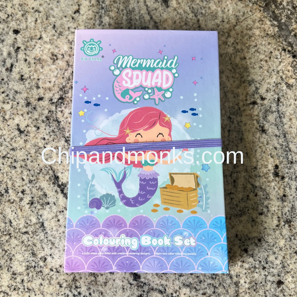 Mermaid Theme Cartoon Coloring Book with 8 Double Side Color Pencils