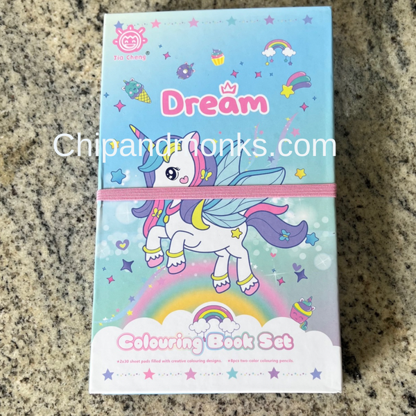 Unicorn Theme Cartoon Coloring Book with 8 Double Side Color Pencils