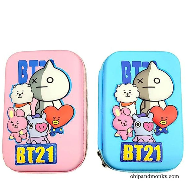 BT21 K pop Embossed Pencil Box Cute 3D Large Capacity Pencil Pouch