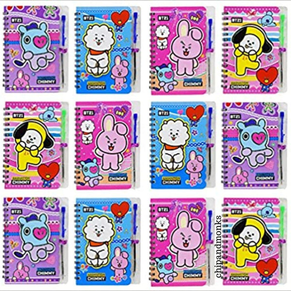 BTS/BT21 Spiral Diary with Pen in different Design Cartoon