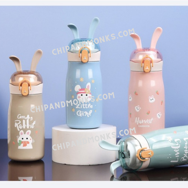 600ml Stainless Steel Straw Cup, Strawberry Bear, Office Cold Drink Cup,  Cute Cartoon Insulated Cup For Girls