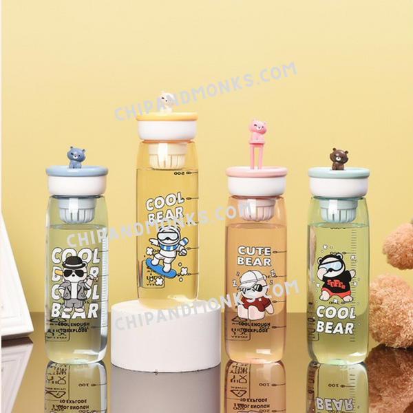 Cute Bear Water Bottle with Sipper, Water Bottle for Kids, Sipper Bottle for Kids - Anti-Leak Cartoon Kids Water Bottle for Kids (600 ML)